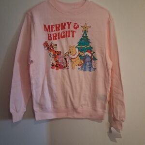 NWT Juniors' Disney Pink Winnie the Pooh Merry & Bright Sweatshirt